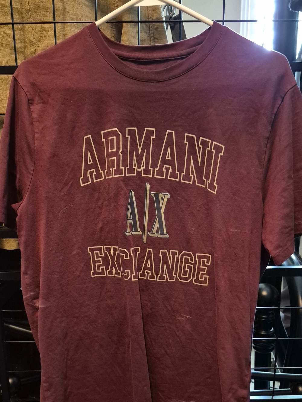 Armani Exchange Maroon Short-Sleeve Logo Tee